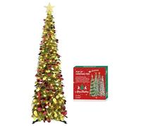 HMASYO Albero di Natale pop-up da 1,5 m, con timer, 50 luci, albero di Natale artificiale, pieghevole, decorazione natalizia per interni, casa, appartamento, portico, feste, facile da montare
