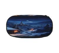 HMBGFW Astuccio con scritta "Village on a snowy day", astuccio rosa e nero, stampa completa, tessuto Oxford 300D