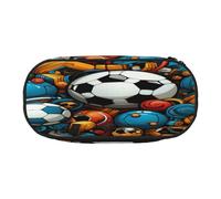 HMBGFW Astuccio per matite con scritta in inglese "The happy world of soccer - rosa e nero", stampa completa, tessuto Oxford 300D