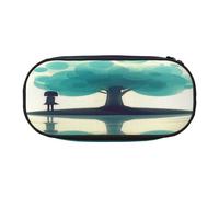 HMBGFW Astuccio per matite con scritta in inglese "The little girl by the river", colore rosa e nero, stampa completa, tessuto Oxford 300D