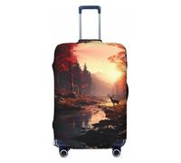 Hmbgfw Deer In The Red Leaf Forest - Copertura per valigia, adatta per valigie da 45-81 cm, accessori da viaggio, nero, Small