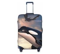 Hmbgfw Jumping Killer Whales and Birds Of Prey - Copertura per valigia, adatta per valigie da 45-81 cm, accessori da viaggio, nero, X-Large