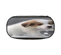 HMBGFW Simpatico astuccio con cucciolo che gioca nella neve-rosa e nero, design con stampa completa, tessuto Oxford 300D