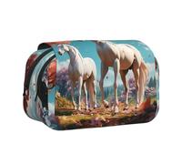 HMBGFW Stallone bianco sotto l'albero dei fiori di pesco Carino Grande Capacità Matita Penna Astuccio Ufficio Grande Stoccaggio Alta Capacità Bag Box Organizer