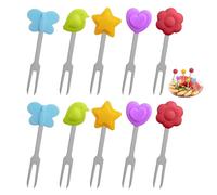 HMCEY 10 PCS Forchette da Frutta Acciaio Inox 7 CM,Forchettine Cocktail da Dolce,Forchette Dessert da Tavola con Decorazione in Silicone,Forchettine Aperitivo Stuzzicadenti per Ristorante,Home,Hotel