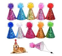 HMCEY 10 Pezzi Cappellini Compleanno Animali,Cappellini da Festa per Peluche,Cappello Cono Compleanno,Mini Cappelli Festa Animali,Cappello Festas Cane Regolabili,Cappelli Colorati Party Cono per Deco