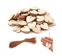 HMCEY 100 PCS Cuori in Legno,Cuoricini di Legno da Appendere con 10 M Corda,Dischi di Legni da Dipingere con Foro,Dischetti di Legni da Scrivere per Lavoretti per Decorazioni, Pirografia, Fai Da Te