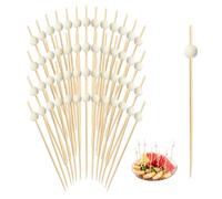 HMCEY 100 PCS Stuzzicadenti Decorativi 12 CM,Bastoncini Bambu da Cocktail con Perline in Legno,Stecchini per Spiedini Aperitivo,Bastoncini Finger Food per Barbecue, Frutta, Hamburger - Colore legno