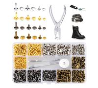 HMCEY 180 Pcs Borchie Pelle,Borchie per Tessuti da Cucire,Rivetti per Cintura Cuoio,Borchies per Scarpe,Ribattini per Metallo con Punch Pinze,Rivetti a Pressione Metallici,Rivettis a Doppio Cappuccio