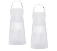 HMCEY 2 Pezzi Grembiule da Cucina Uomo e Donna,Cameriere Grembiule Chef Bianco,Lungo Barbecue Grembiules da Cuoco Barman,Barista Grembiules da Lavoro con Tasca per Ristorante Caffetteria e Catering