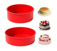HMCEY 2 Pezzi Stampi In Silicone Rotondi per Torte,Stampi per Pasticciotti In Silicone,Stampo per Mousse Riutilizzabile,Stampo Dessert Antiaderente,Stampis per Dolci Da Forno per Plumcake, Pane(Rosso)