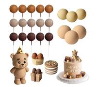 HMCEY 25 Pezzi Decorazioni Torta Orsetto,Teddy Bear Cake Topper,Palline Decorative per Torte,Cupcake Decorazione Torta Compleanno,Addobbi per Torte Baby Shower per Battesimo, Matrimonio - Marrone