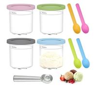 HMCEY 4 PCS Contenitori per Gelato per Ninja Creami 450 ML,Tazza per Gelato con Cucchiaio e 4 Cucchiaini di Plastica,Vaschetta Gelato per Macchina Gelato per Gelatiera Ninja NC299AMZ, C300s - 4 colori