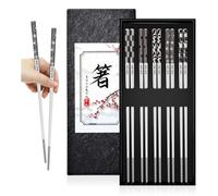 HMCEY 5 Paia Bacchette in Acciaio Inox,Bacchette Cinesi Riutilizzabili,Reusable Chopsticks Metal,Bacchetta Cucina per Sushi Lavabili in Lavastoviglie per Casa, Ristorante, Campeggio - Geometrico