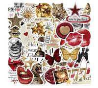 HMCEY 50 Pezzi Stickers Aesthetic Vintage Oro Rosso,Bullet Journal Stickers Scrapbooking,Laptop Adesivi Journaling Retro,Adesivi Computer Portatile Impermeabile per Bottiglia D'acqua, Bicicletta