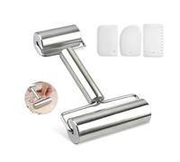 HMCEY Mattarello in Acciaio Inox,Mattarello A Doppia Testa per Ravioli con 2 Rulli e 3 Spatole,Rolling Pin,Otolo A Mano per Cuocere In Casa,Accessori da Forno per Pizza, Fondente, Biscotti - 2 Misure