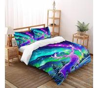 HMELTDIM Aurore del Nord Set Copripiumino 3 Pezzi Con Stampa 3D Aurora Renne Incluso Copripiumino Con 2 Federe in Microfibra Morbida E Leggera Double（200x200cm）
