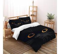 HMELTDIM Black Cat Bettbezug-Set 3 Teilig Für Jungen Und Mädchen 3D Druck Mysterious Black Cat Weiche Mikrofaser Und Kissenbezug Mit Reißverschluss Double（200x200cm）