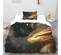 HMELTDIM Dragoni oscuri e leggeri Set Di Biancheria Da Letto 2 Pezzi Con Stampa 3D Drago mitologico Copripiumino Con 1 Federe in Microfibra Morbida E Leggera Single（135x200cm）