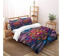 HMELTDIM Feather Fiori Set Copripiumino 3 Pezzi Con Stampa 3D Piume colorate Incluso Copripiumino Con 2 Federe in Microfibra Morbida E Leggera Double(200x200cm)