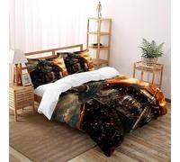 HMELTDIM Flame Cavaliere Set Copripiumino 3 Pezzi Con Stampa 3D Cavaliere Incluso Copripiumino Con 2 Federe in Microfibra Morbida E Leggera Super King（260x220cm）