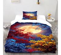 HMELTDIM Foresta illuminata dalla luna Set Di Biancheria Da Letto 3 Pezzi Con Stampa 3D Foresta fantasia Copripiumino Con 1 Federe in Microfibra Morbida E Leggera Single(135x200cm)