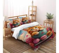 HMELTDIM Ginger Kitten Tazza di tè Set Di Biancheria Da Letto 3 Pezzi Con Stampa 3D Kitten Rosa Copripiumino Con 2 Federe Con Federe in Microfibra Ultra Morbida Super King（260x220cm）