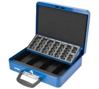 HMF 10016-05 Cassetta portavalori con serratura e scheda contamonete, cassetta porta soldi con maniglia per valigetta | 30,5 x 24 x 8,5 cm | Blu