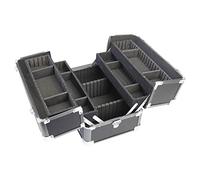HMF 14901-02 Valigetta cosmetica in alluminio con divisori personalizzati, valigetta per trucchi vuota | 33 x 22,5 x 24 cm | Nero