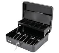 HMF 15230-02 Cassetta portavalori con chiave, cassetta porta soldi, portamonete e 4 scomparti per banconote con clip | 30 x 24 x 9 cm | Nero