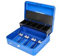 HMF 15230-05 Cassetta portavalori con chiave, cassetta porta soldi, portamonete e 4 scomparti per banconote con clip | 30 x 24 x 9 cm | Blu