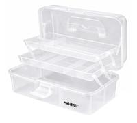 HMF Cassetta da cucito apribile a 3 livelli, scatola portaoggetti per piccoli accessori | 33 x 20 x 15 cm | Trasparente