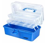 HMF Cassetta da cucito apribile a 3 livelli, scatola portaoggetti per piccoli accessori | 33 x 20 x 15 cm | Blu
