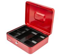 HMF Cassetta di sicurezza per soldi con serratura, cassetta portavalori con inserto portamonete, 5 scomparti per monete | 30 x 24 x 9 cm | Rosso