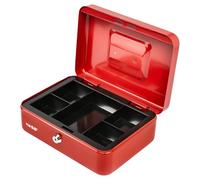 HMF Cassetta di sicurezza per soldi con serratura, cassetta portavalori con inserto portamonete, 5 scomparti per monete | 25 x 18 x 9 cm | Rosso