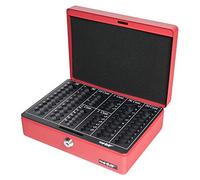HMF Cassetta di sicurezza per soldi con serratura, cassetta portavalori con vassoio contamonete Euro, schiuma nel coperchio, 25 x 18 x 9 cm, Rosso