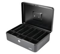 HMF Cassetta di sicurezza per soldi con serratura, cassetta portavalori inserto portamonete, 6 divisori per una suddivisione personalizzata degli scomparti, 36 x 25 x 11 cm, nero