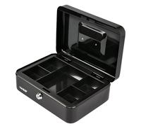 HMF Cassetta portavalori con chiusura a chiave, cassa con inserto portamonete, 5 scomparti per monete | 25 x 18 x 9 cm | Nero