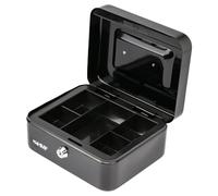 HMF Cassetta portavalori con chiusura a chiave, cassa con inserto portamonete, 5 scomparti per monete | 20 x 16 x 9 cm | Nero