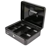 HMF Cassetta portavalori con chiusura a chiave, cassa con inserto portamonete, 5 scomparti per monete | 30 x 24 x 9 cm | Nero