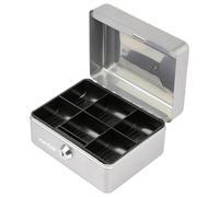HMF Cassetta portavalori con chiusura a chiave, Cassa con inserto portamonete, 6 scomparti per monete | 15 x 12 x 8 cm | Argento