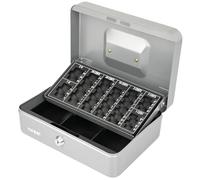 HMF Cassetta portavalori con chiusura a chiave e scheda contamonete | cassetta porta soldi | 25 x 18 x 9 cm | Argento