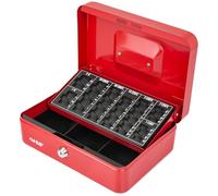 HMF Cassetta portavalori con chiusura a chiave e scheda contamonete | cassetta porta soldi | 25 x 18 x 9 cm | Rosso