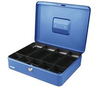 HMF Cassetta Portavalori con Serratura, Cassa per Contanti con 5 Scomparti per Monete e 4 Vassoi per Banconote, 30 x 24 x 9 cm | blu