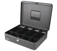 HMF Cassetta Portavalori con Serratura, Cassa per Contanti con 5 Scomparti per Monete e 4 Vassoi per Banconote, 30 x 24 x 9 cm | nero