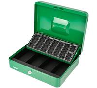 HMF Cassetta portavalori con serratura, cassetta porta soldi con vassoio contamonete Euro, 4 scomparti per banconote | 30,5 x 24 x 9 cm | Verde