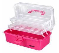 HMF Cestino da cucito apribile con 3 livelli, scatola organizer per piccoli oggetti | 33 x 20 x 15 cm | Rosa