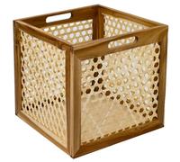 HMF Cestino portaoggetti adatto per scaffali Kallax, cesto in rattan con vimini viennese e legno di acacia, modello 2, 32 x 34 x 32 cm