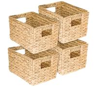 HMF Cestino portaoggetti, cestino pieghevole intrecciato in giunco acquatico | Set da 4 | Dimensioni M | 32 x 23 x 20 cm