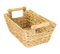 HMF Cestino portaoggetti da bagno, cestino intrecciato in giacinto d'acqua con manici in legno | lungo e angolare | 30 x 20 x 12 cm